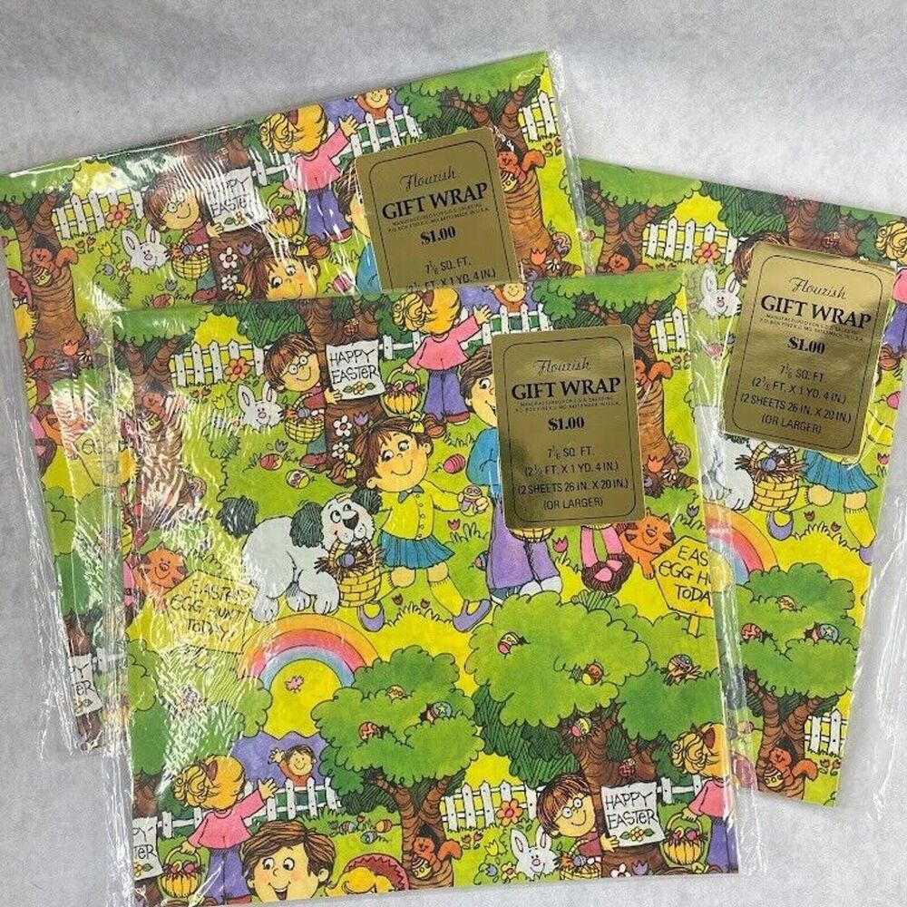 Vintage Gift Wrap Lot 1970s Easter Gift Wrapping Paper 2 Ct Packages NOS SEALED!